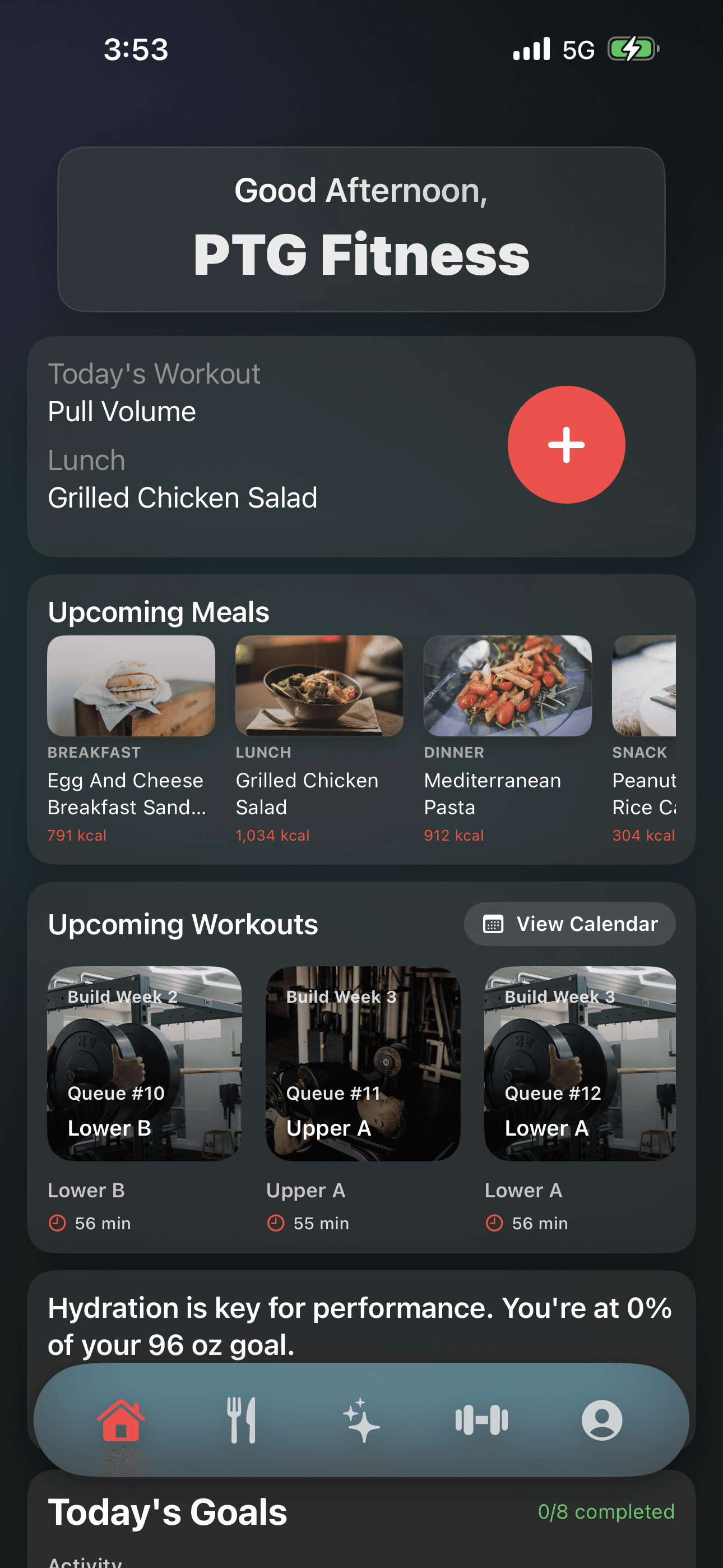 PTG Fitness app dashboard